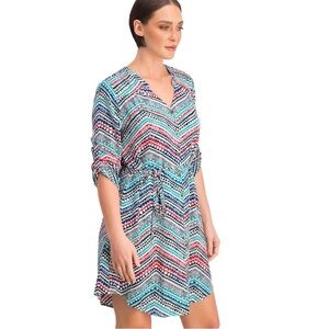 41 Hawthorn Cristin Teal Geometric Shirt Dress Small